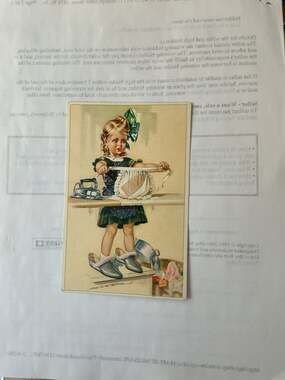 Vintage Dolly Dimples Postcard Illustration of Little Girl Ironing